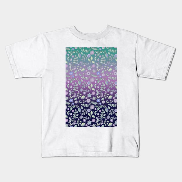Ombre Nature Doodle Pattern in Navy & Purple Kids T-Shirt by micklyn